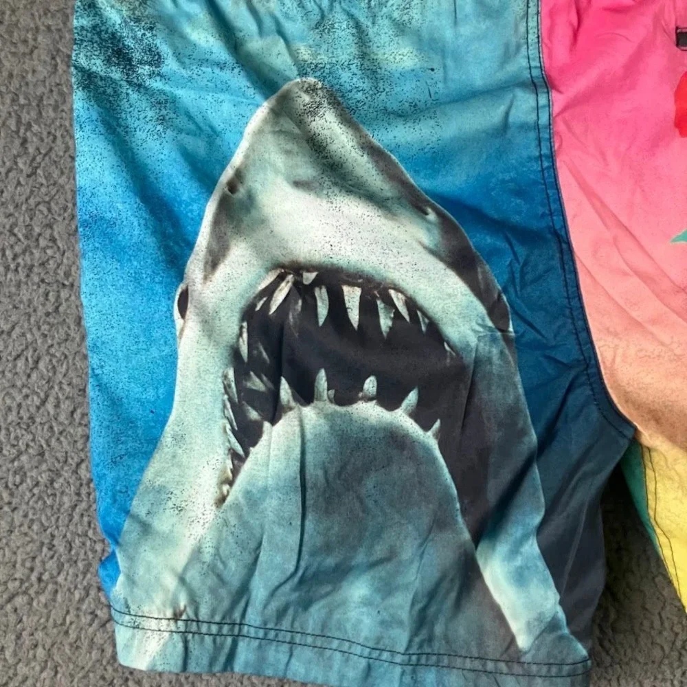 Maui and Sons x JAWS Mens XL Shark Retro Neon Swim Trunks Board Shorts